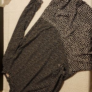Loft Black and Off-White Polka Dot Long Sleeve Dress Size XSP